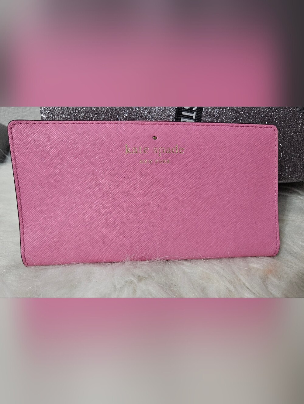 kate spade Pink Saffiano Zip-Around Wallet with Gold Logo